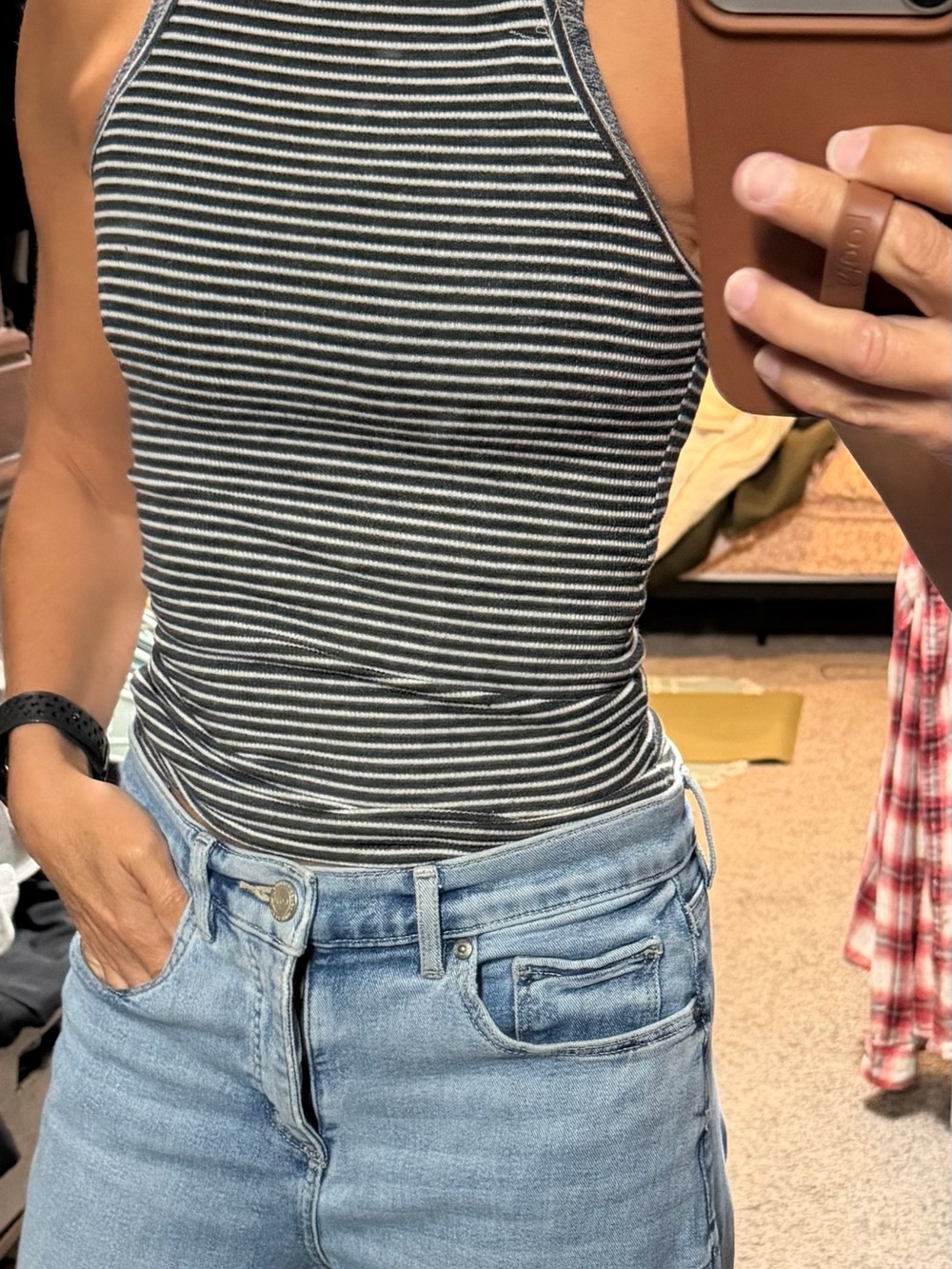 Hollister Blue & White Striped Halter Ribbed Tank